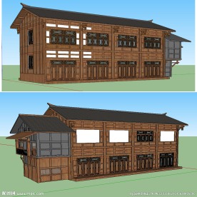 中式别墅SU模型建筑草图大师