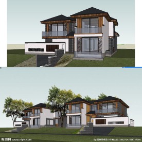 中式小别墅建筑草图大师SU模型