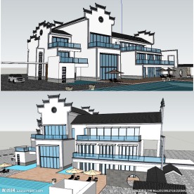 新中式徽派别墅建筑草图大师模型