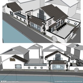 新中式主义别墅建筑陶瓷大师SU