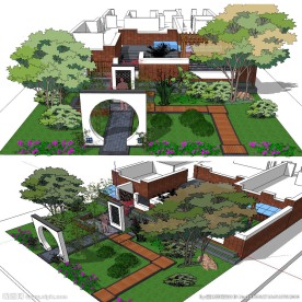 别墅庭院景观草图大师SU模型