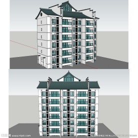 中式小区多层徽派建筑草图大师