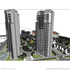 中式居住区高层建筑草图大师SU