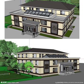 中私人会馆建筑草图大师SU模型
