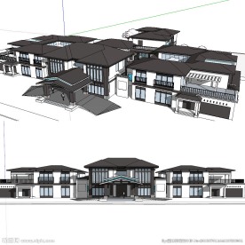 中式别墅会所建筑草图大师SU模