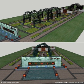 居住区小区入口景观SU模型