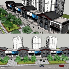 临街商业街建筑景观草图SU模型