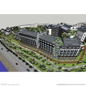 中式山地酒店草图大师模型