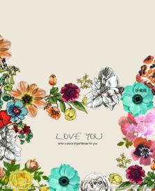 复古水彩花卉请帖 分层