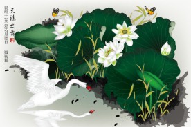 艺术国画天鹅之舞（矢量图）