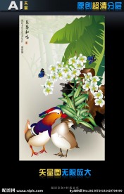 艺术国画琴瑟和鸣（矢量图）