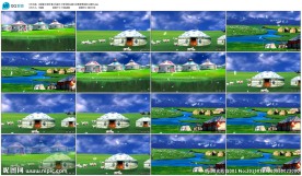 动画草原蒙古包蓝天羊婚庆LED