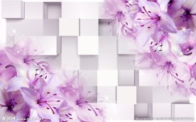 紫色花朵 3D壁画 源分层
