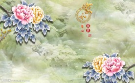 玉雕牡丹花开 3D壁画 源分层