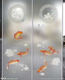 百业兴旺  磨砂玻璃 彩雕