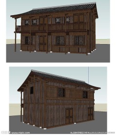 中式木房木屋民房民宅草图模型