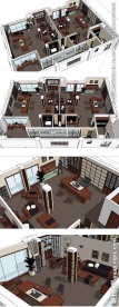 中式办公空间室内草图大师SU