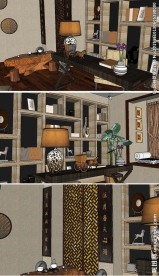 中式办公室设计室内草图大师模型