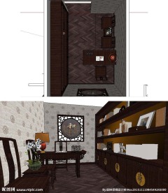 中式书房草图大师模型