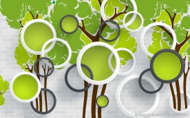 绿色简约树壁画背景墙