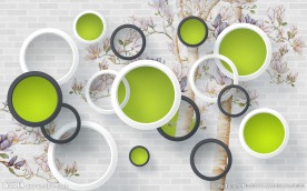 3D立体砖墙玉兰花鸟壁画