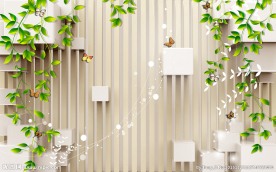 绿色花纹立体客厅背景墙