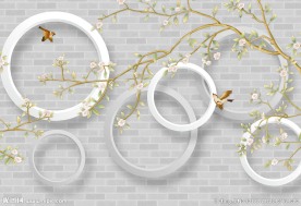 3D立体砖墙高清花鸟壁画