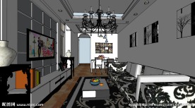 现代风格室内SU草图大师模型