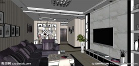 现代客厅家装草图大师SU模型