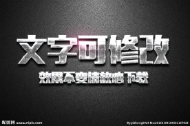 皱皮纹理效果银色金属3D立体字