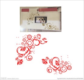 同心圆对角花电视墙贴