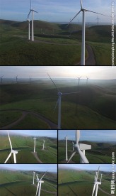 蓝天绿野风力发电风车实拍视频