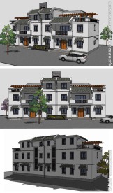 中式办公楼建筑草图大师SU模型