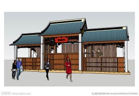 商业街售货售卖亭草图大师SU模