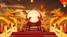 震撼大气中国风双龙击鼓灯笼视频