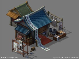 古建筑 古代书屋 书房模型