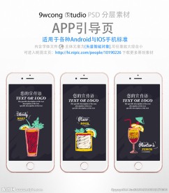 鸡尾酒风格app引导页psd