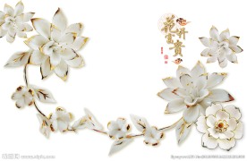 玉雕兰花 3D壁画 源分层