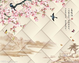 经典花鸟山水背景墙