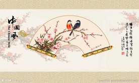 花鸟扇子中国风背景墙