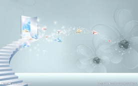 现代简约优雅花卉楼梯背景墙