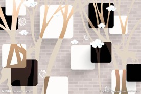 现代简约优雅树木方块背景墙