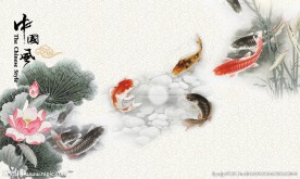 中国风中式锦鲤背景墙