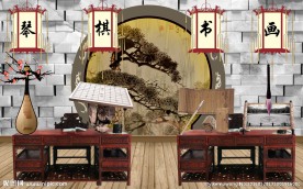 红木桌灯笼迎客松PSD分层设计