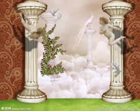 天使腰果花罗马柱神鸟欧式背景墙