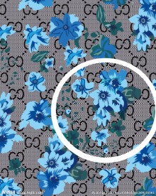 古琦新款布纹蓝色花
