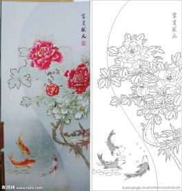 富富状元 牡丹花 三鱼图