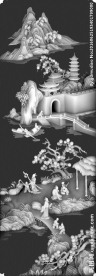 顶箱柜门扇浮雕山水人物灰度图
