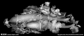 瓜园童趣苦瓜童子浮雕灰度图
