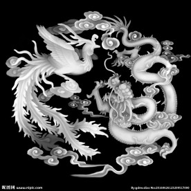 龙凤祥云浮雕灰度图